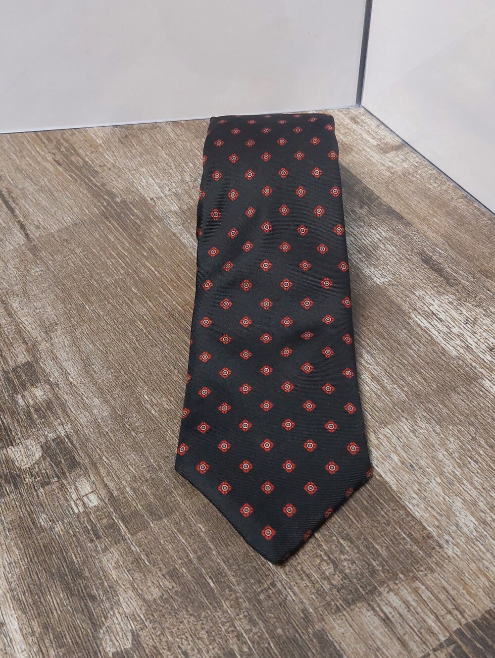 Dior Black Tie with Red Medallion Pattern